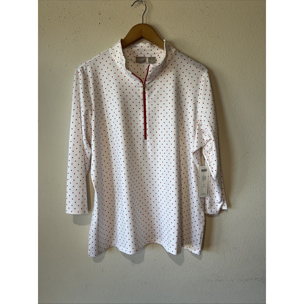 Chicos Zenergy 3/4 Sleeve Half Zip Pullover Top XL (3) White Orange UPF 50 New